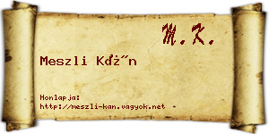 Meszli Kán névjegykártya